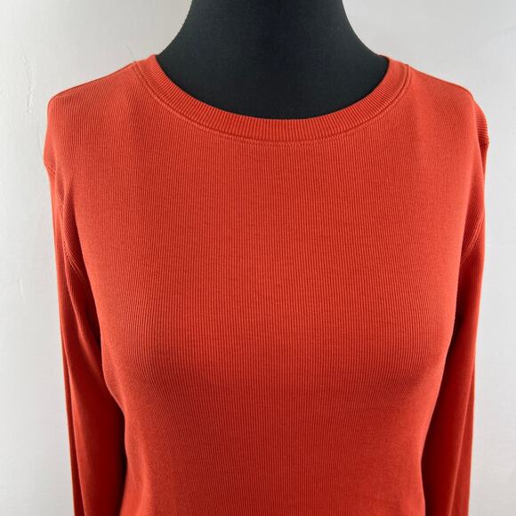 Peruvian Connection Orange Long Sleeve Top Pima Cotton Knit Ribbed Size Medium M - Picture 3 of 9